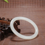 Hand-Carved Chinese Jade Luck Bangle Bracelet 54-64mm Round Amulet P32