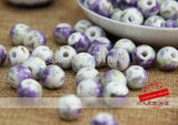 Chinoiserie 10/12mm 50pcs Purple Flower Ceramic Ball Beads