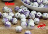 Chinoiserie 10/12mm 50pcs Purple Flower Ceramic Ball Beads