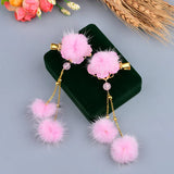 Chinoiserie Hairball Glaze Flower Hairpins Tassel Side Clip
