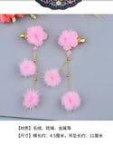 Chinoiserie Hairball Glaze Flower Hairpins Tassel Side Clip