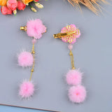 Chinoiserie Hairball Glaze Flower Hairpins Tassel Side Clip