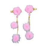 Chinoiserie Hairball Glaze Flower Hairpins Tassel Side Clip