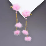 Chinoiserie Hairball Glaze Flower Hairpins Tassel Side Clip