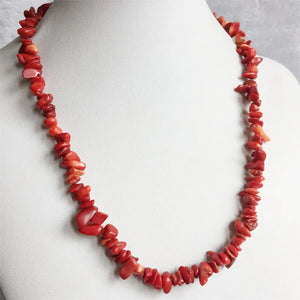 Red Coral Chip Nugget Shape Necklace Vintage Gemstone Jewelry