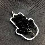 Stone Palm Pendant Charm Copper Wire Necklace Natural Quartz Jewelry