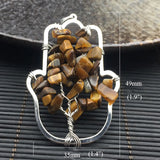 Stone Palm Pendant Charm Copper Wire Necklace Natural Quartz Jewelry