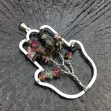 Stone Palm Pendant Charm Copper Wire Necklace Natural Quartz Jewelry
