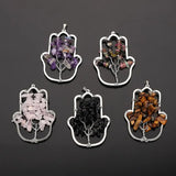 Stone Palm Pendant Charm Copper Wire Necklace Natural Quartz Jewelry
