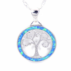 Round Fire Opal Sterling Silver Necklace Pendant for Women