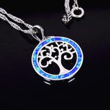 Round Fire Opal Sterling Silver Necklace Pendant for Women