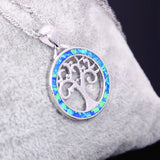 Round Fire Opal Sterling Silver Necklace Pendant for Women