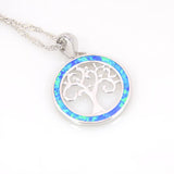 Round Fire Opal Sterling Silver Necklace Pendant for Women