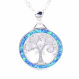 Round Fire Opal Sterling Silver Necklace Pendant for Women