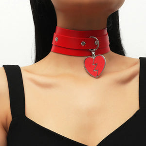 Sexy Heart Lock Key Rivets Goth Double Leather Necklace