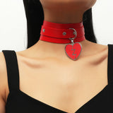 Sexy Heart Lock Key Rivets Goth Double Leather Necklace
