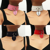 Sexy Heart Lock Key Rivets Goth Double Leather Necklace