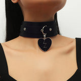 Sexy Heart Lock Key Rivets Goth Double Leather Necklace