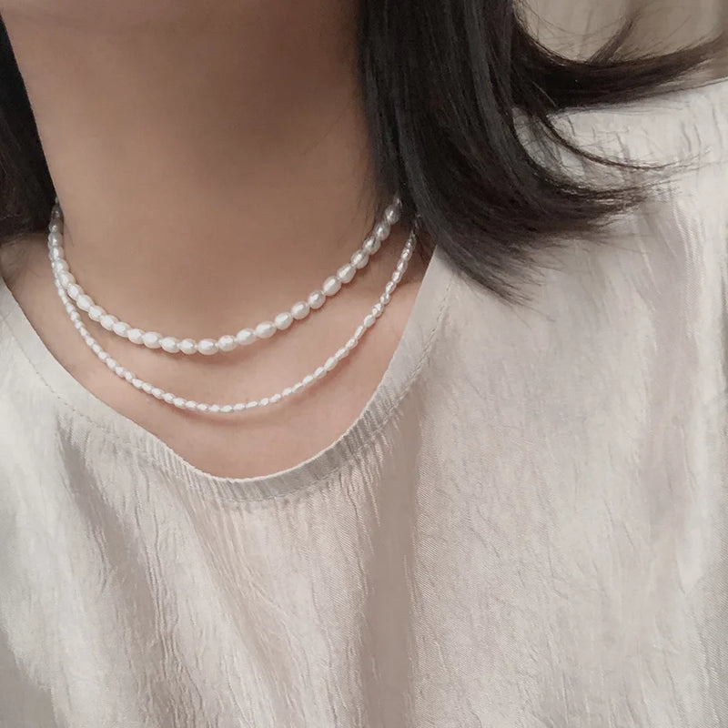 925 Silver Freshwater Pearl Choker Necklace Charms French Fine Jewelry