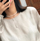 925 Silver Freshwater Pearl Choker Necklace Charms French Fine Jewelry