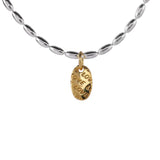 925 Silver Beads Chain Choker Necklace with Oval Pendant for Women