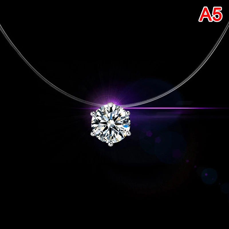 Invisible Fishline Crystal Necklace Cube Zirconia Pendant