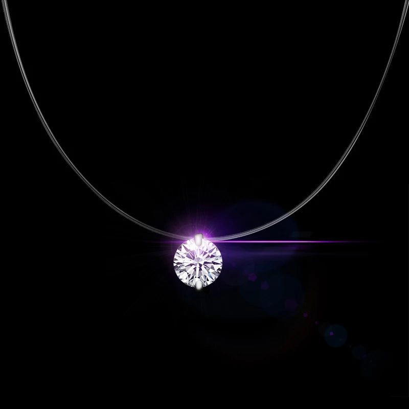 Invisible Fish Line DIAMOND Necklace Pendant 925 SILVER