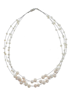 4-Strand Floating Freshwater Pearl Choker Necklace with Magnetic Clasp