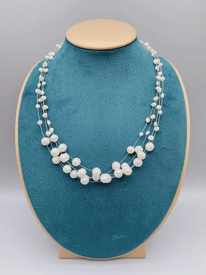 4-Strand Floating Freshwater Pearl Choker Necklace with Magnetic Clasp