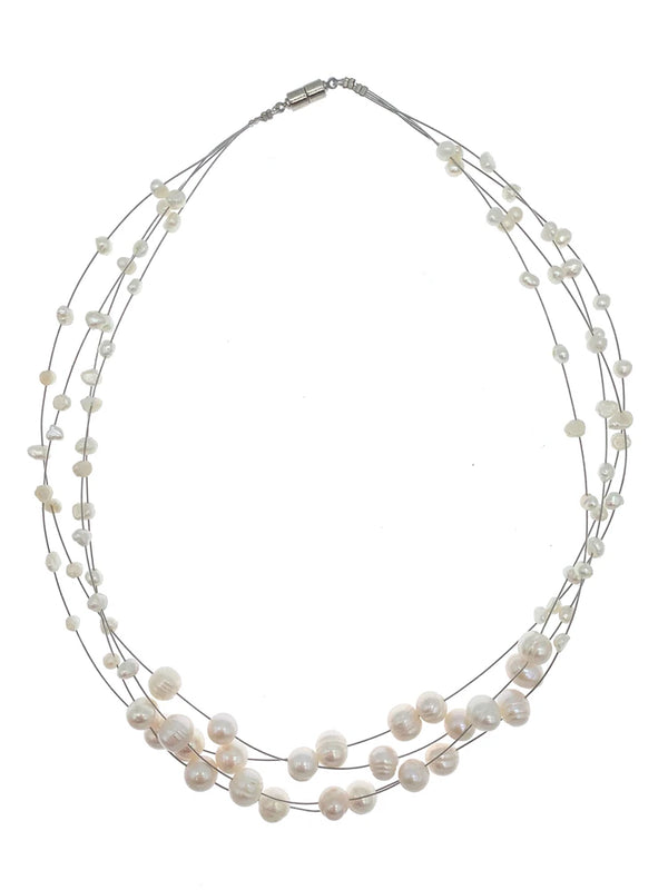 4-Strand Floating Freshwater Pearl Choker Necklace with Magnetic Clasp