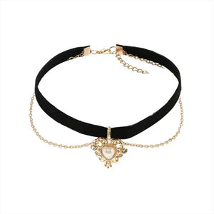 Heart Choker Necklace Vintage Bridal Jewelry Stainless Steel Chain