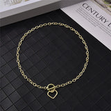 Heart Choker Necklace Vintage Bridal Jewelry Stainless Steel Chain