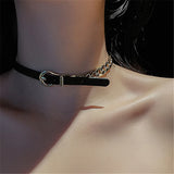 Punk Rock Leather Choker Necklace Geometry Collar Chain