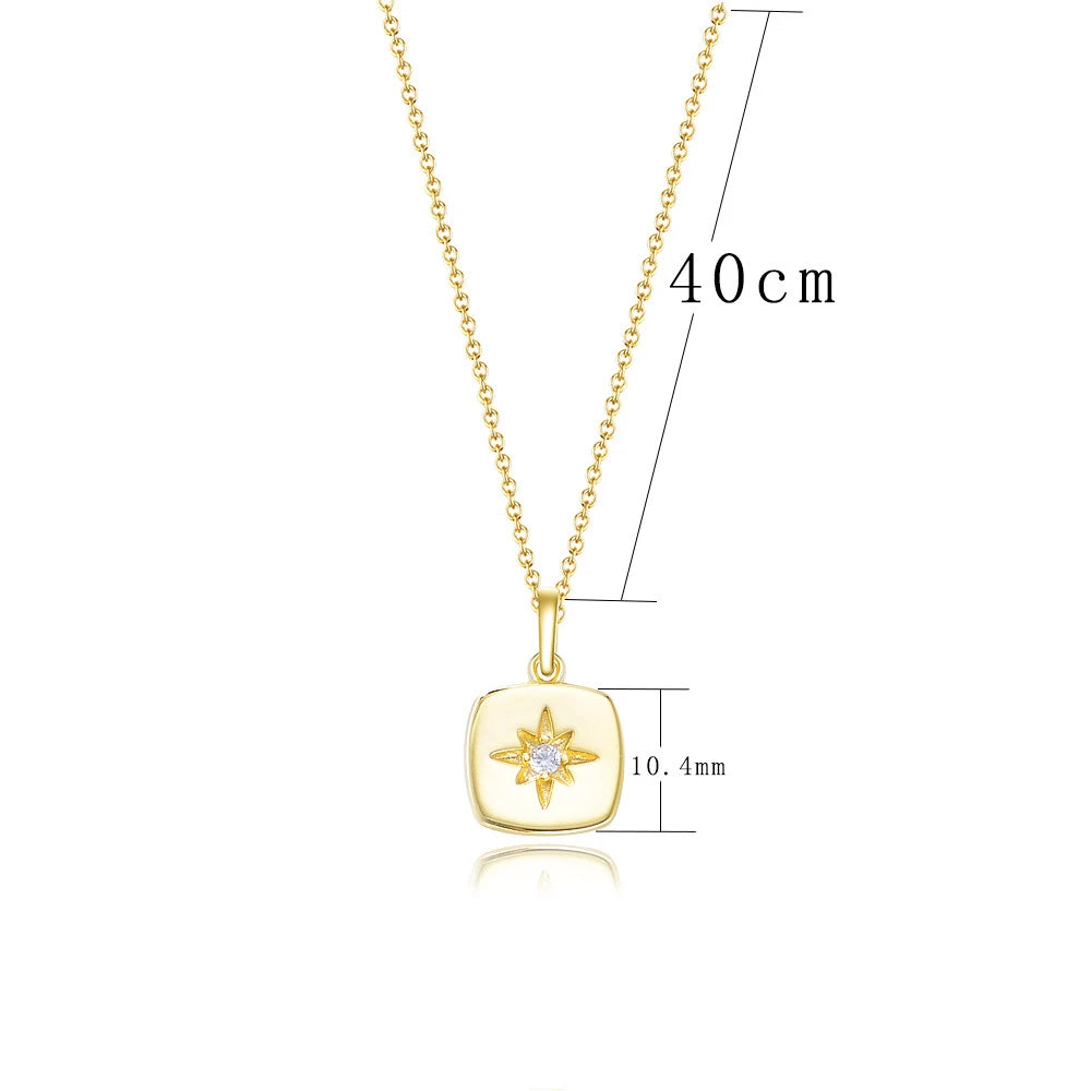 Small Silver Star Zircon Pendant Choker Necklace 925 Sterling Women