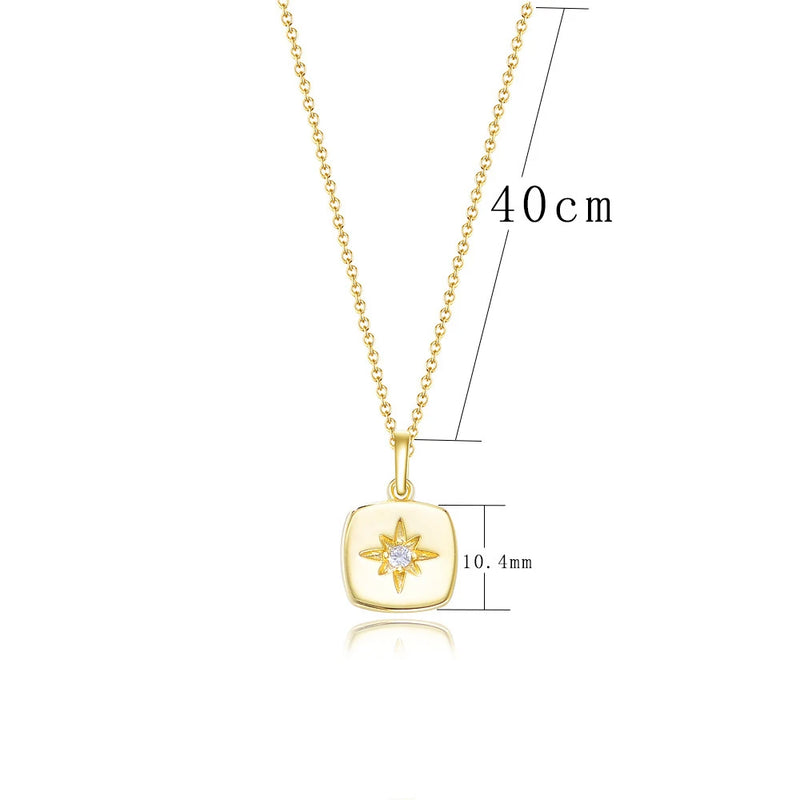 Small Silver Star Zircon Pendant Choker Necklace 925 Sterling Women