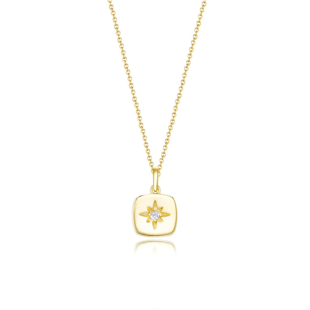 Small Silver Star Zircon Pendant Choker Necklace 925 Sterling Women
