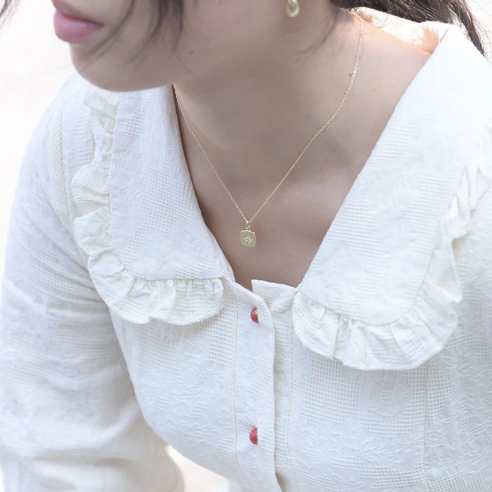 Small Silver Star Zircon Pendant Choker Necklace 925 Sterling Women
