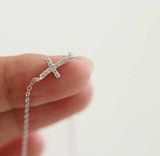 Dainty CZ Cross Charm Choker Necklace 925 Sterling Silver Chain