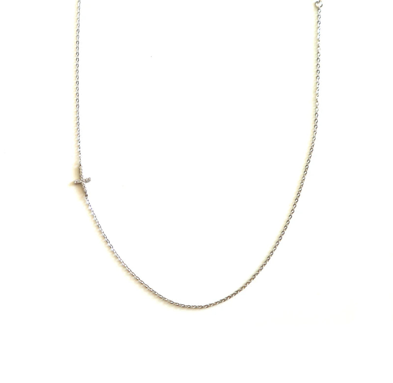 Dainty CZ Cross Charm Choker Necklace 925 Sterling Silver Chain