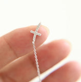 Dainty CZ Cross Charm Choker Necklace 925 Sterling Silver Chain