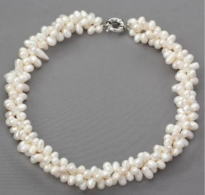Choker Pearl Jewelry,White Twisted Real Freshwater Pearl Necklace