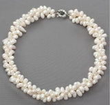Choker Pearl Jewelry,White Twisted Real Freshwater Pearl Necklace