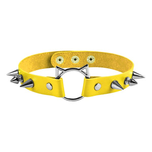 Gothic Punk Faux Leather Spike Choker Necklace