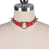 Gothic Punk Faux Leather Spike Choker Necklace