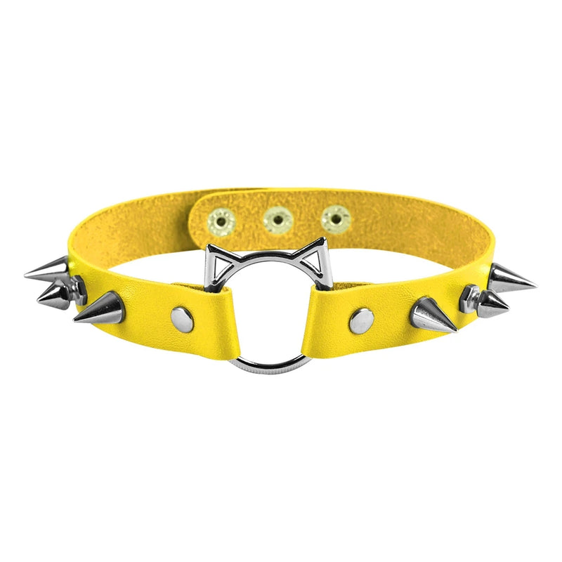 Gothic Punk Faux Leather Spike Choker Necklace
