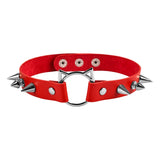 Gothic Punk Faux Leather Spike Choker Necklace