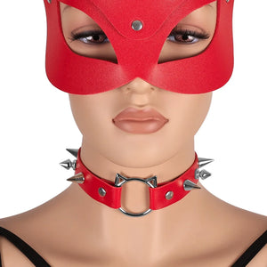 Gothic Punk Faux Leather Spike Choker Necklace