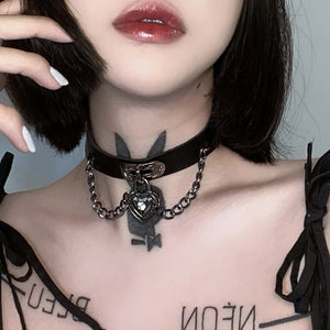 Dark Choker Collar Necklace Punk Gothic Love Chain