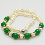 Freshwater Pearl Choker Necklace with Green Jade Beads