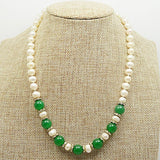 Freshwater Pearl Choker Necklace with Green Jade Beads
